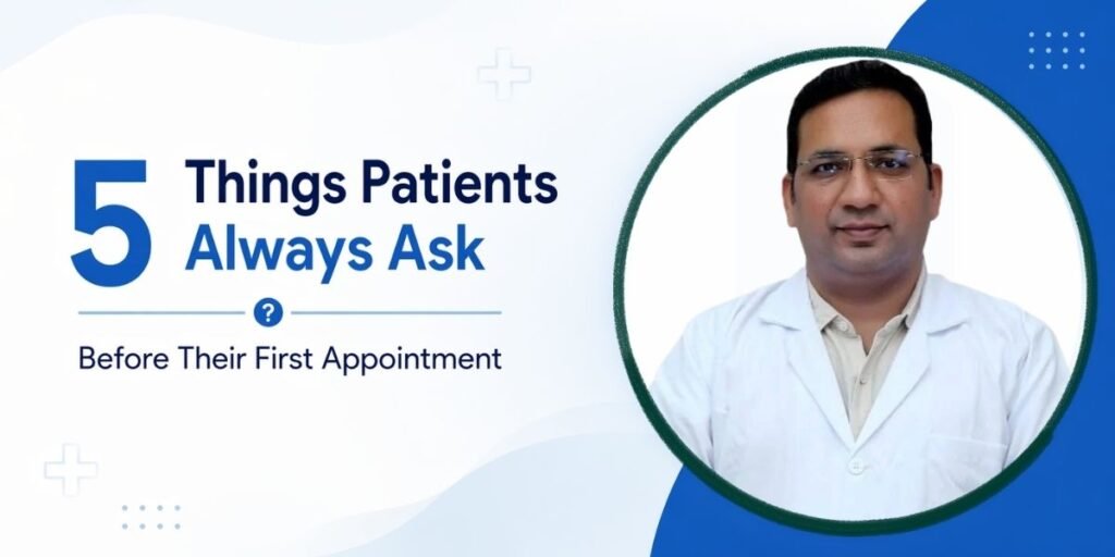 Dr. Rakesh Sharma during an orthopedic consultation at Pushpanjali Hospital, Paschim Vihar, Delhi