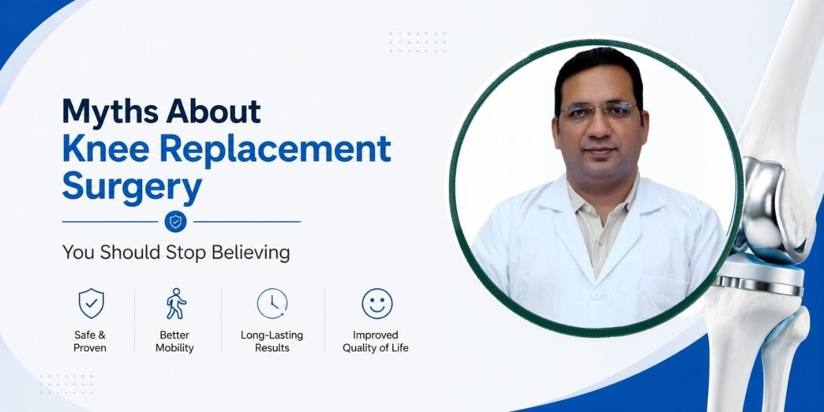Doctor explaining common myths about knee replacement surgery to a patient